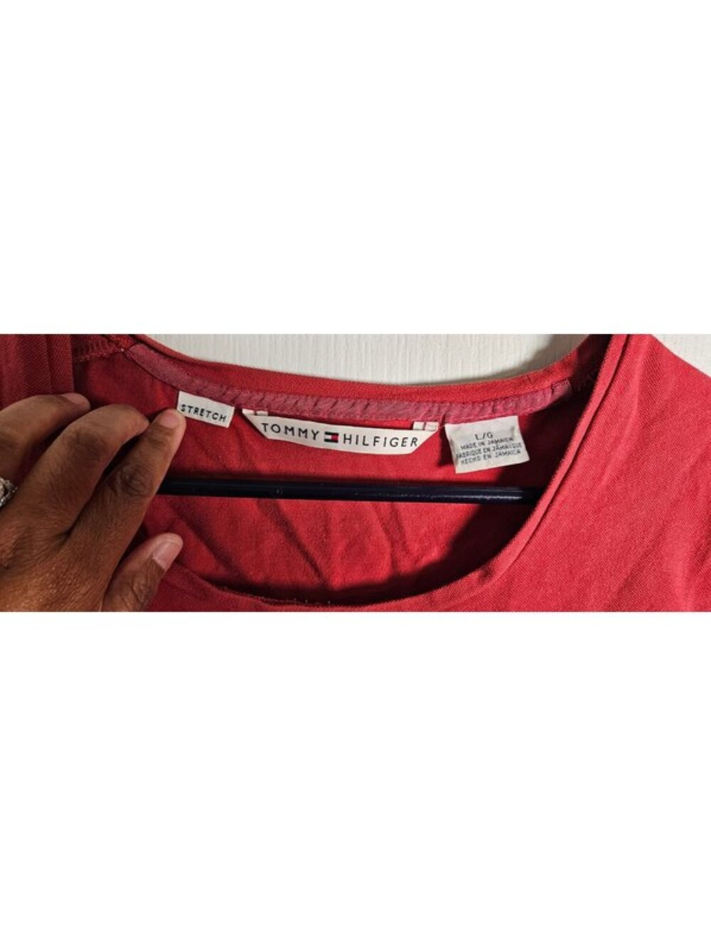 Tommy Hilfiger Red Stretch Cotton Top Lace Short Sleeve Womenβs L